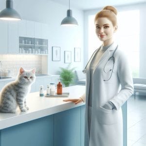 Healthcare Center-image of a clean healthcare and vet clinic with a happy cat and doctor