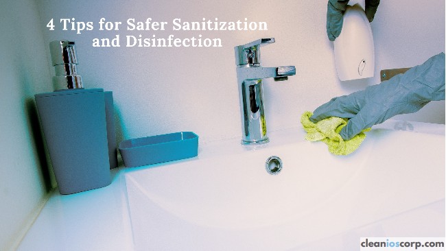 Sanitization and Disinfection- Feature image of someone cleaning a sink with rubber gloves and a rag