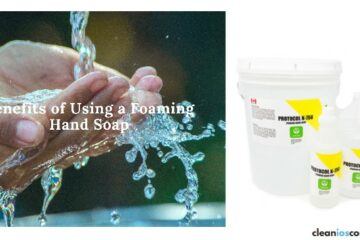 Foaming Hand Soap-Feature image of cleanios hand soap and an image of hands getting washed under water flow