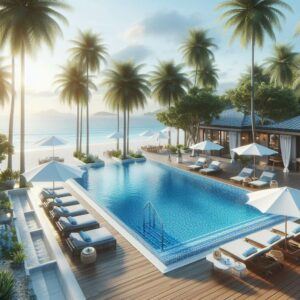  Hotel's Swimming Pool- image of a outdoor tropical resort pool 